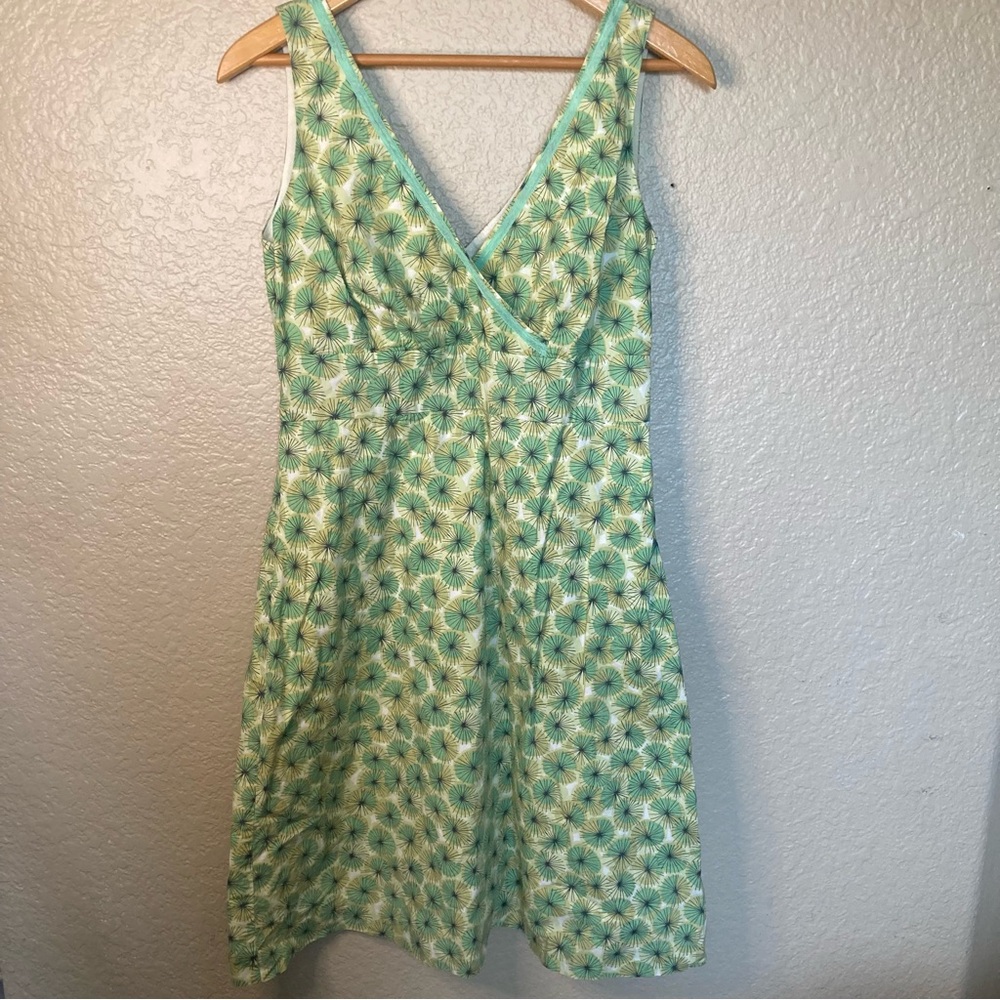Vintage Boden Dress Green White Floral Pattern V Neck Bohemian Girls Size 12